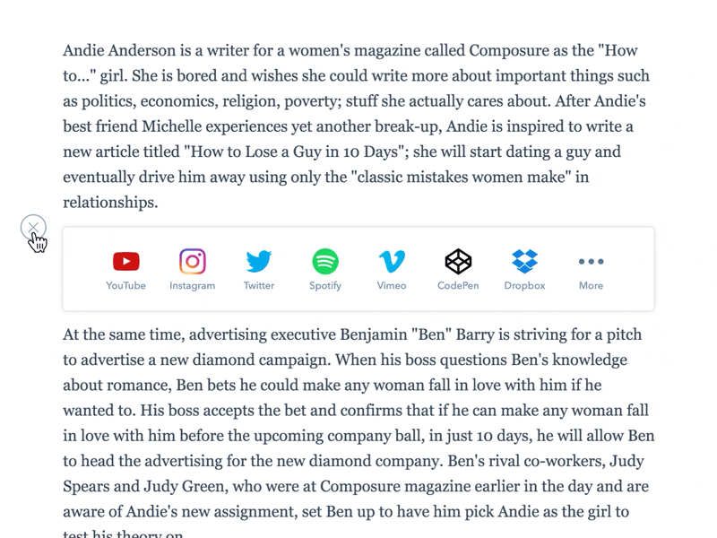 Blog embed UI animation blog codepen dropbox instagram microinteraction principle spotify twitter typography ui ux vimeo youtube