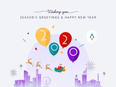 Christmas and new year's illustration 2020 balloons celebration christmas fireworks greetings indonesia new year singapore wishes