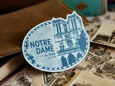Notre Dame Vintage Luggage Sticker france label luggage luggage sticker notre dame paris retro travel vintage