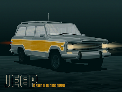 Jeep Grand Wagoneer auto automobile car design green illustration jeep retro teal truck vector wood