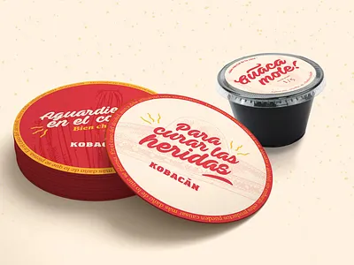 Mexican Restaurant - Coasters and Guacamole Sauce Container artesanal artisanal beige branding coasters illustration lettering mexican mexican restaurant mexico packaging sauce