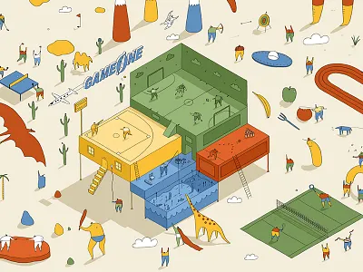 Gameone - Version Two (Unused) baseball bowling characters futsal gameone illustration isometric primary sports swimming