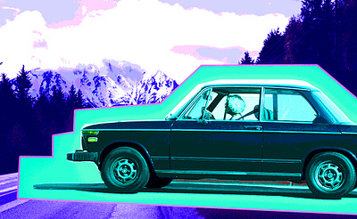 AI Can Solve Our Driving Dependence — If We Don’t Mess It Up! cars graphic design mountains posterize saturated teal visual art washed out