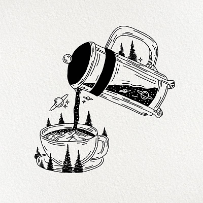 Morning Cup of Nature coffee landscape mountains nature pouring coffee procreate space trees