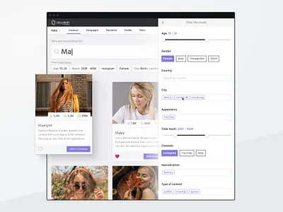 Filtered search results cards filters interface search ui