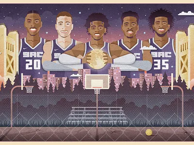 YOUNG KINGS basketball bleachers hoops illustration moon purple sacramento sunset tower bridge