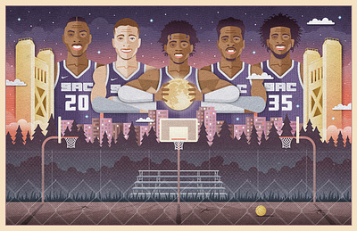 YOUNG KINGS basketball bleachers hoops illustration moon purple sacramento sunset tower bridge