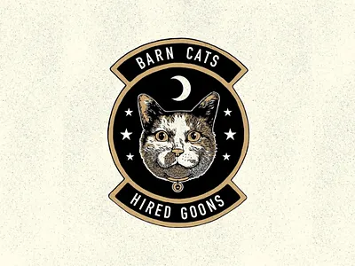Barn Cats X Hired Goons badge branding cat design illustration lockup logo texture typography