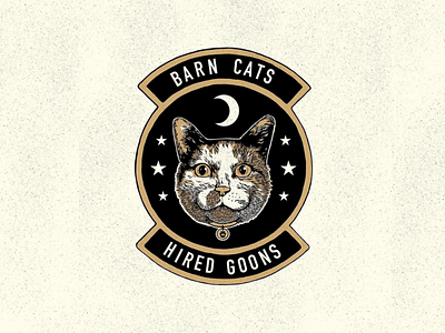 Barn Cats X Hired Goons badge branding cat design illustration lockup logo texture typography