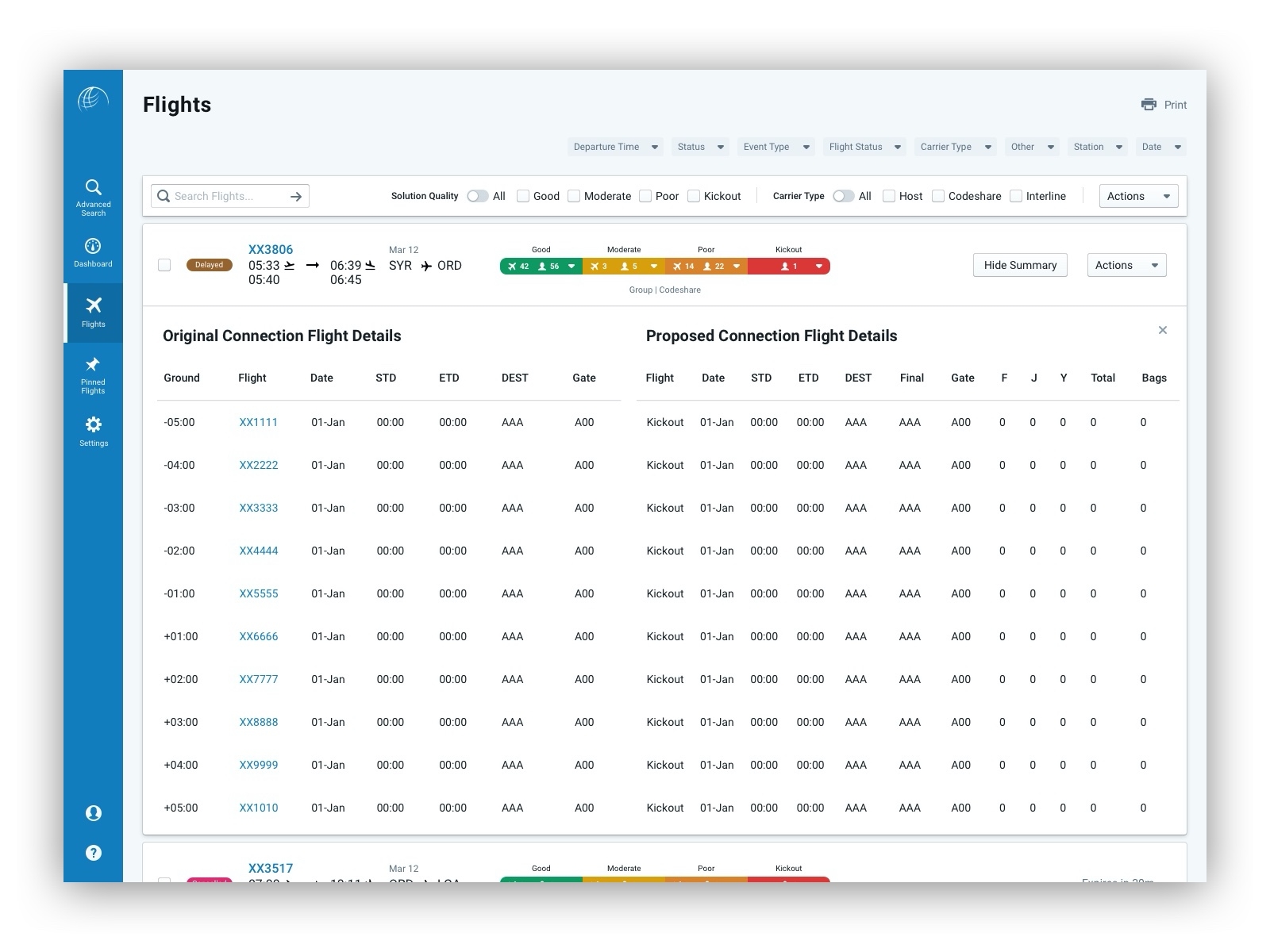 Flight List 2.0 Summary Expanded blueprint.js enterprise application sketch table