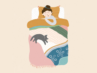 Zzz bed bedroom cat design drawing flat illustration floral flowers hand drawn illustration pattern pattern design pattern illustration quilt sleep texture