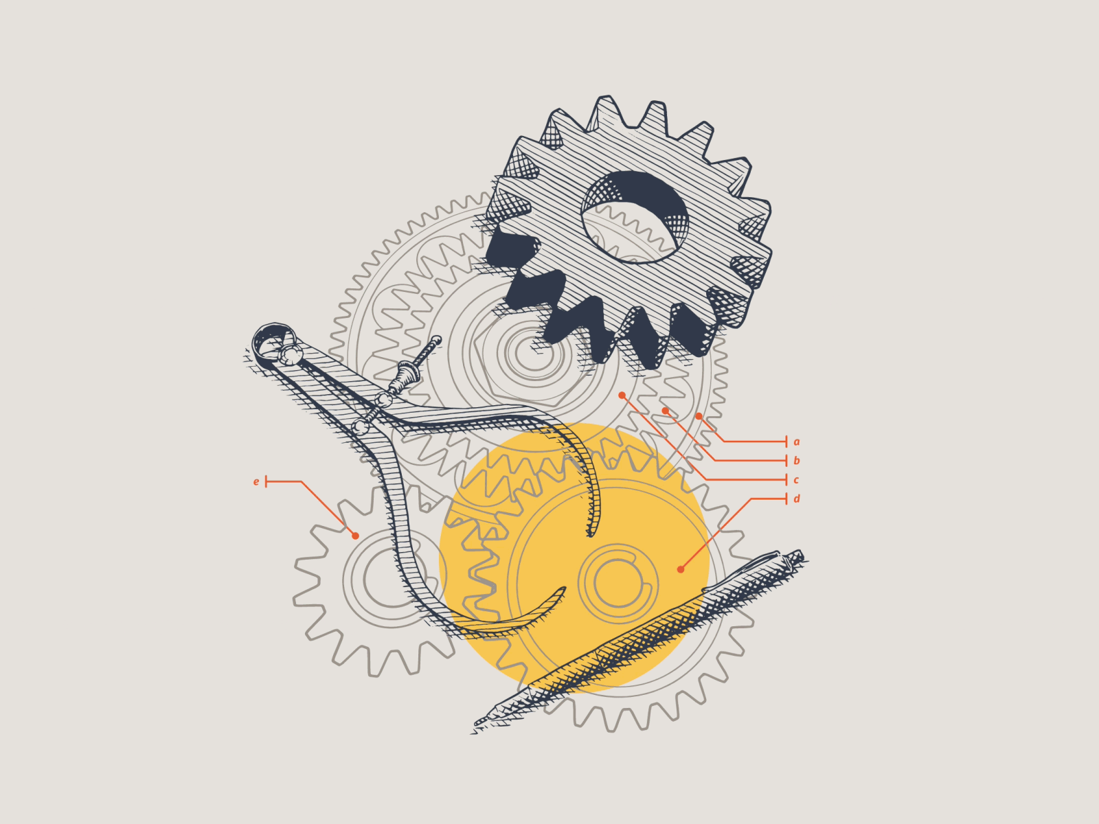 Prototype calipers diagram drawing engraving etching gear illustration illustrator