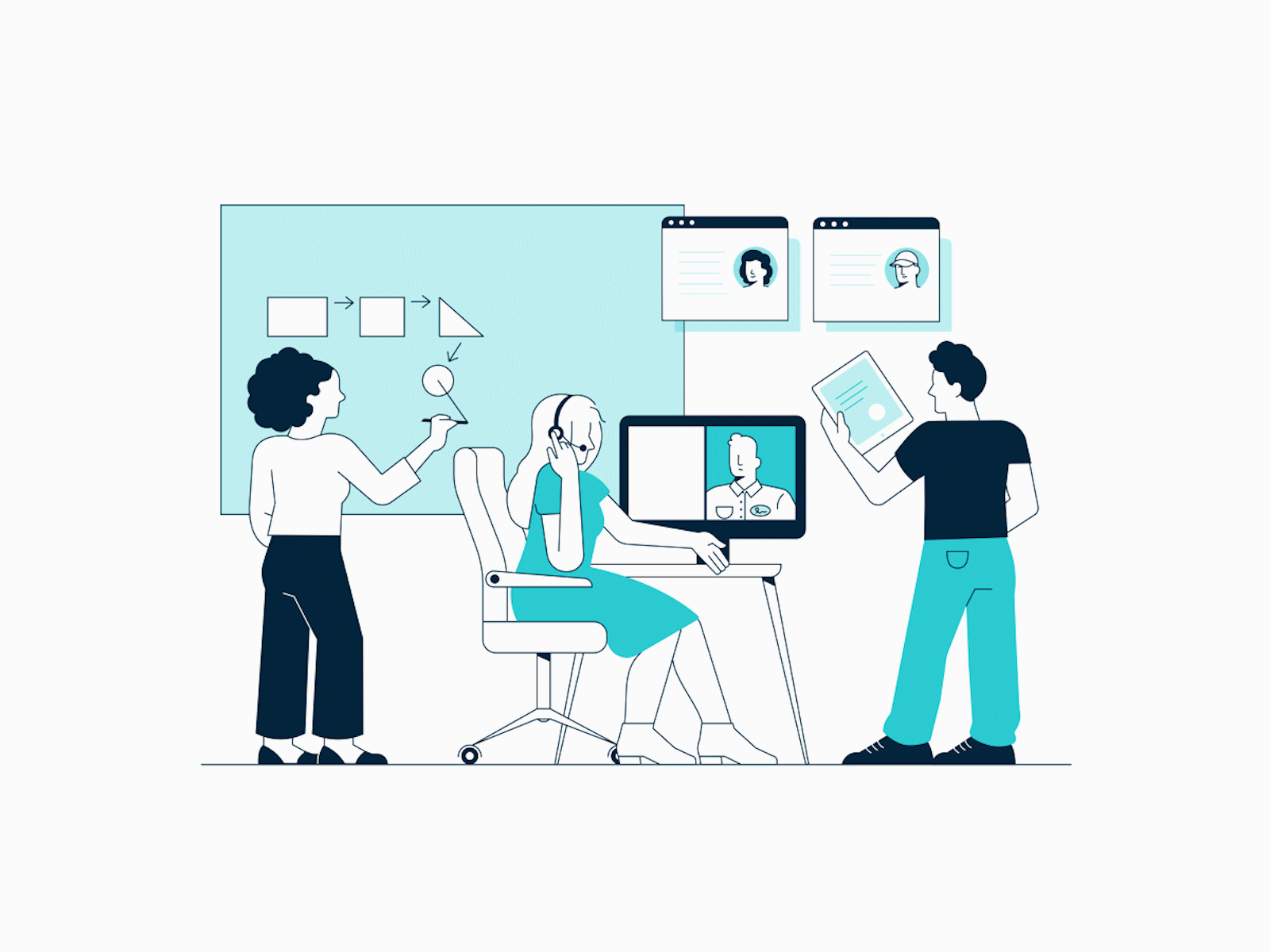 Obsessing Over Customers animated brand branding character collaboration customers gif illustration office samsara talent