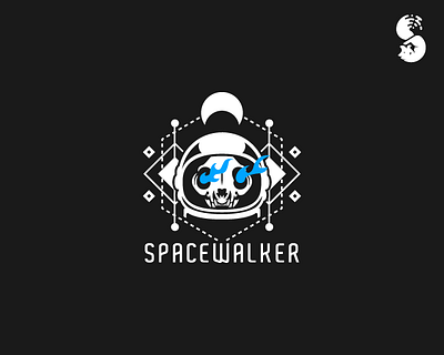 Spacewalker Logo astronaut branding cat flames helmet logo moon skull space symbolic vector