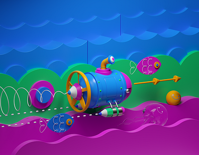 SUBMARINO 3d c4d character illustration octane render vector
