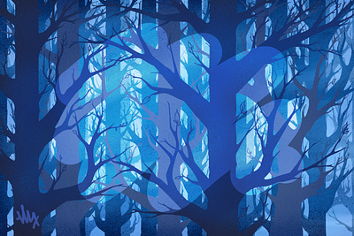 Blue Forest art artwork blue digital art drawing forest graphic art illustration ipadpro landscape monochromatic nature procreate texture trees