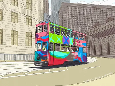 Street bus bus character festival illustration poster street web