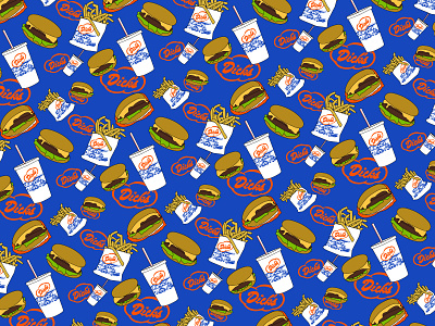 Dicks Drive In Pattern burgers dick drive in fast food fries illustration pattern pnw vector washington