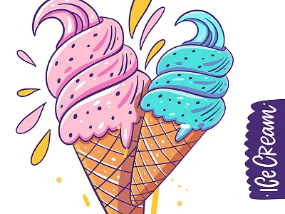 Pink and Blue Ice cream banner blue cartoon cream cute design dessert eat food funny icecream illustration pink poster sketch splash summer sweet vector web
