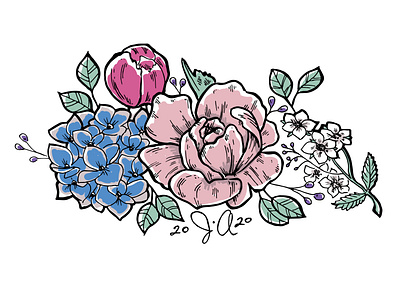 Floral wedding motif floral flower hydrangea illustration peony wedding