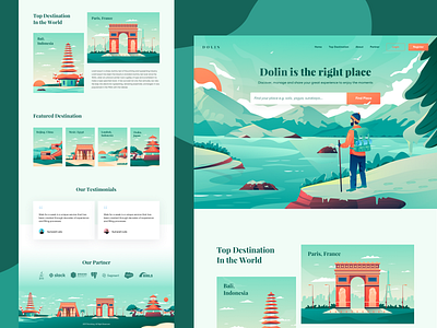 Dolin - Travel Landing Page booking dashboard destination flat homepage hotel illustration landing page place tour travel trip ui web design website