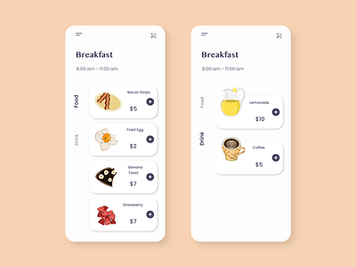 Daily UI 043 - Food/Drink Menu app breakfast dailyui dailyuichallange design drink drink menu flat food food app illustration illustrator illutration menu menu design mobile order ui ux vector