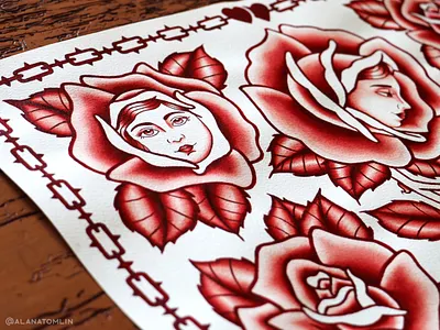 🌹 Mother 🌹 alana tomlin alanatomlin american traditional chains floral flower lady mother roses tattoo traditional tattoo