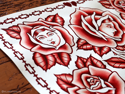 🌹 Mother 🌹 alana tomlin alanatomlin american traditional chains floral flower lady mother roses tattoo traditional tattoo