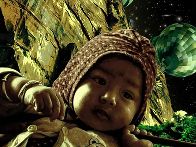 look at the skin, look at the mountain, astronomy fantasy space vaporwave vector vector art