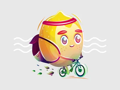 Lemon bike character fruit illustration lemon nature ride vector yellow