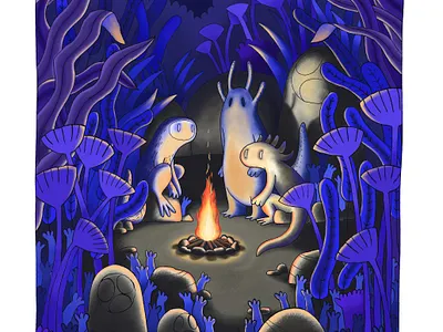 Campfire with Bande de Sauvages bandedesauvages campfire digital illustration digital painting fire forest illustration ink monster nature photoshop