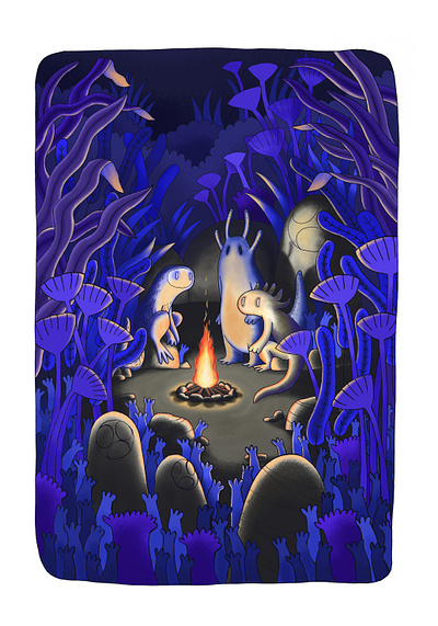 Campfire with Bande de Sauvages bandedesauvages campfire digital illustration digital painting fire forest illustration ink monster nature photoshop