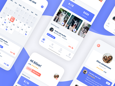 Pet Sitter - Mobile App 🐾 animals application blue bottom menu calendar dashboard dogs mobile mobile app profile schedule scheduling tasks tiles ui ux