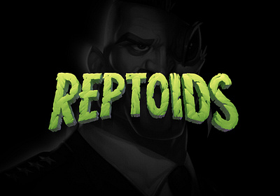 Reptoids Online Slot Game Logo Design 1960s branding design game art game logo hand drawn lettering lettering art logo typography videogame