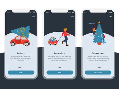 Christmas tree app 🎄 app application christmas christmas tree concept design figma illustration mobile mobile ui onboarding onboarding screens onboarding ui ui ux vector