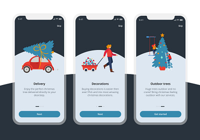 Christmas tree app 🎄 app application christmas christmas tree concept design figma illustration mobile mobile ui onboarding onboarding screens onboarding ui ui ux vector