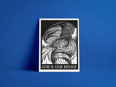 God is our refuge illustration art bible black boat christian design digital art god is our refuge graphic design illustration jesus photoshop poster procreate typography water waves white woodcut