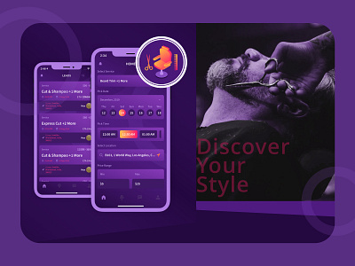 Salon Mobile App - "Openchair" barber development gradient haircut hairstylist mobile app mobile app design mobile ui purple scissor stylist uiux design