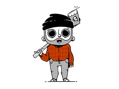 Happy lumberjack axe beard characters flannel humor illustration lumberjack monochrome vector wood woods