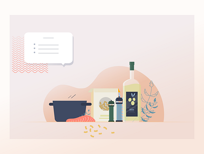 Illustration for food delivery site design dinner fish food food app illustration pasta vector