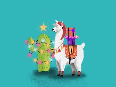 Christmas Lama animal animals art cactus christmas christmas card christmas tree draw gift illustration lama lights merry christmas merry xmas