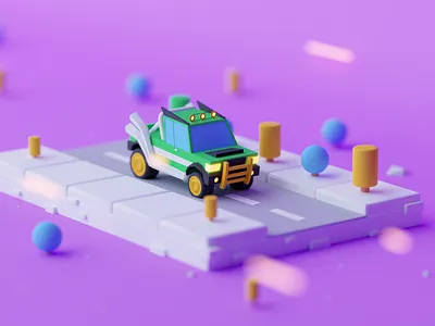 The Truck on the Road 3d c4d cinema 4d game game design illustration isometric low poly lowpoly octane