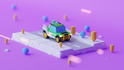 The Truck on the Road 3d c4d cinema 4d game game design illustration isometric low poly lowpoly octane