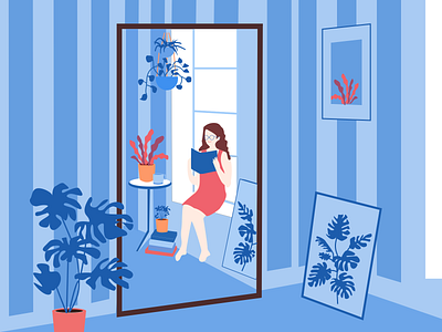 girl girls home illustration indoor read typography ui ux