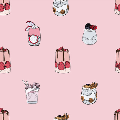 Chia pudding seamless pattern chia pudding chia seeds desert food illustration pattern pudding vector