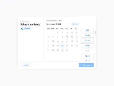 Schedule Demo Exploration animation clean design fields flow indicators inputs interaction light minimal modal modern scheduling ui ux web window