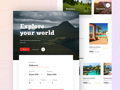 Travel web concept branding design explore hills illustration iphone mobile romania signup slider sudhan travel trees typography web world yellow youtube