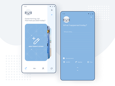 Gladdy - Diary and Emotional health assistant add story ai app appassistant artificial intelligence assistant card ui diary gladdy journal mental health mobile mobile app mobile design ui