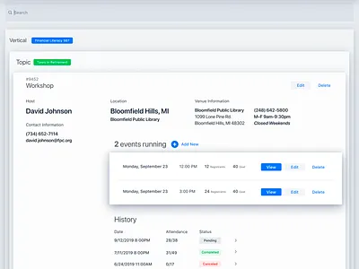 Event Portal UI control panel interface layout portal ui