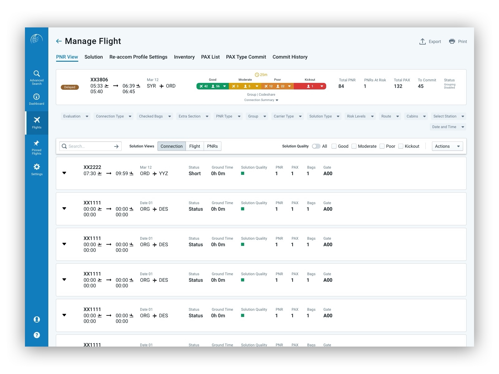 Manage Flight blueprint.js enterprise application filter pills list sketch tabs